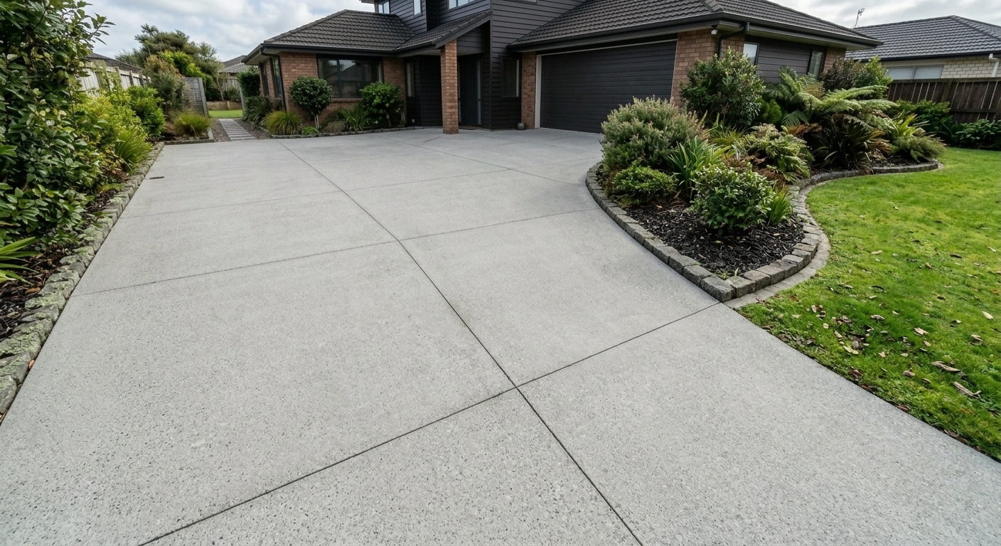 Clean concrete driveway after pressure washing